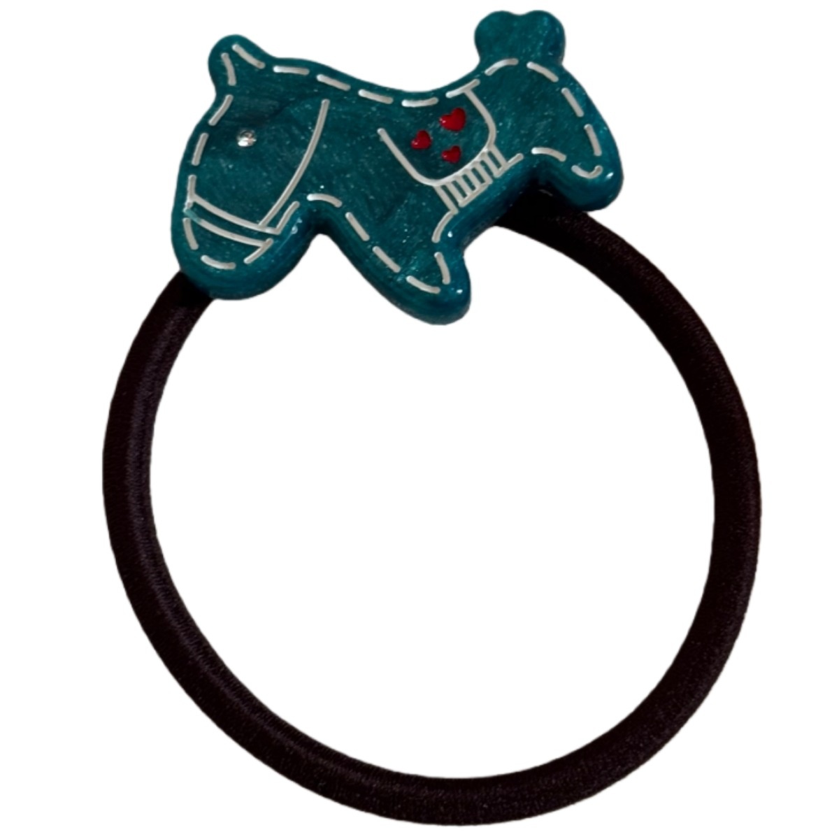 Ladies High Elastic Acetate Hair Tie Navy Coffee Floral Dog Pattern