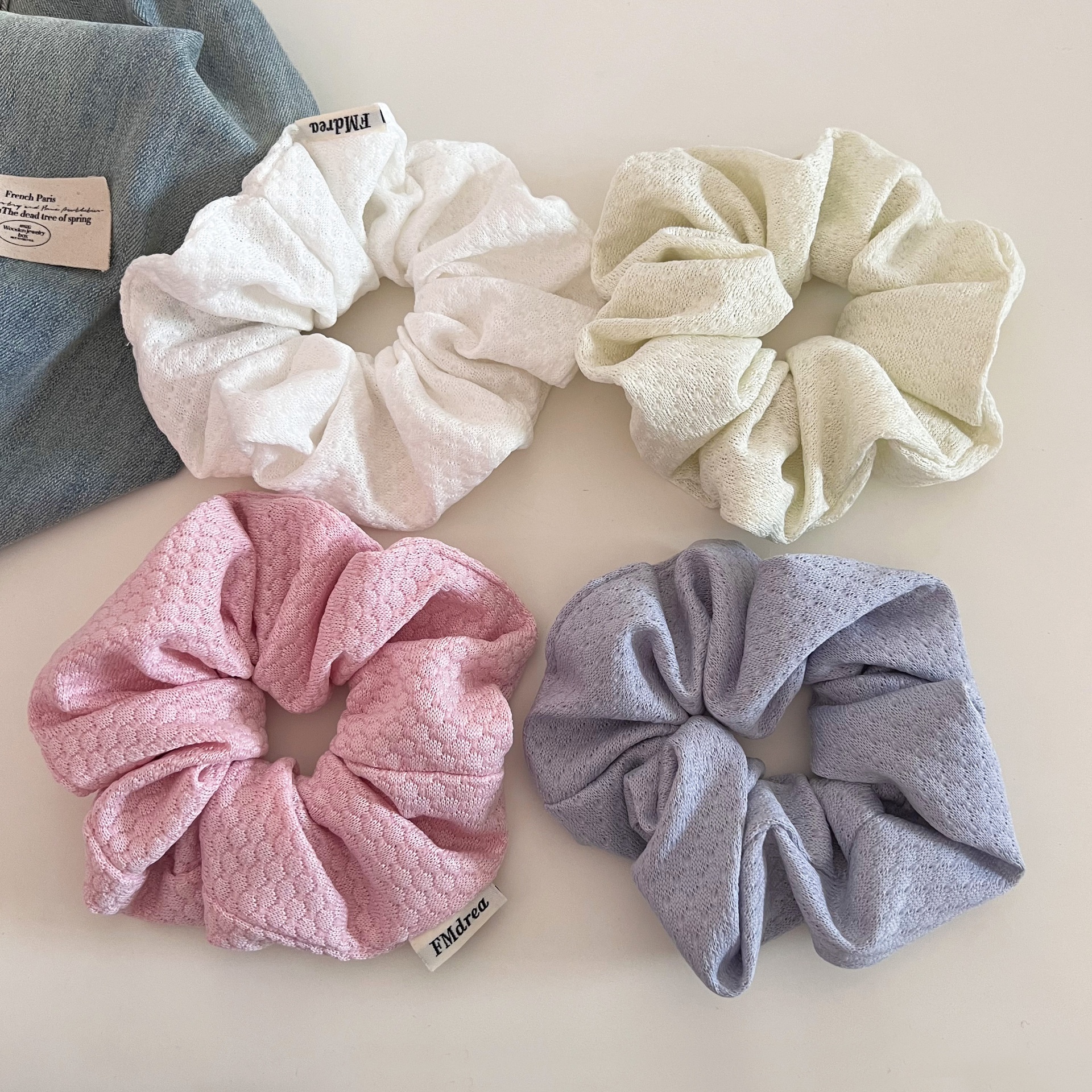 Women's Versatile Bubble Knitted Cloth Elastic Hair Ties Solid Cream Colors