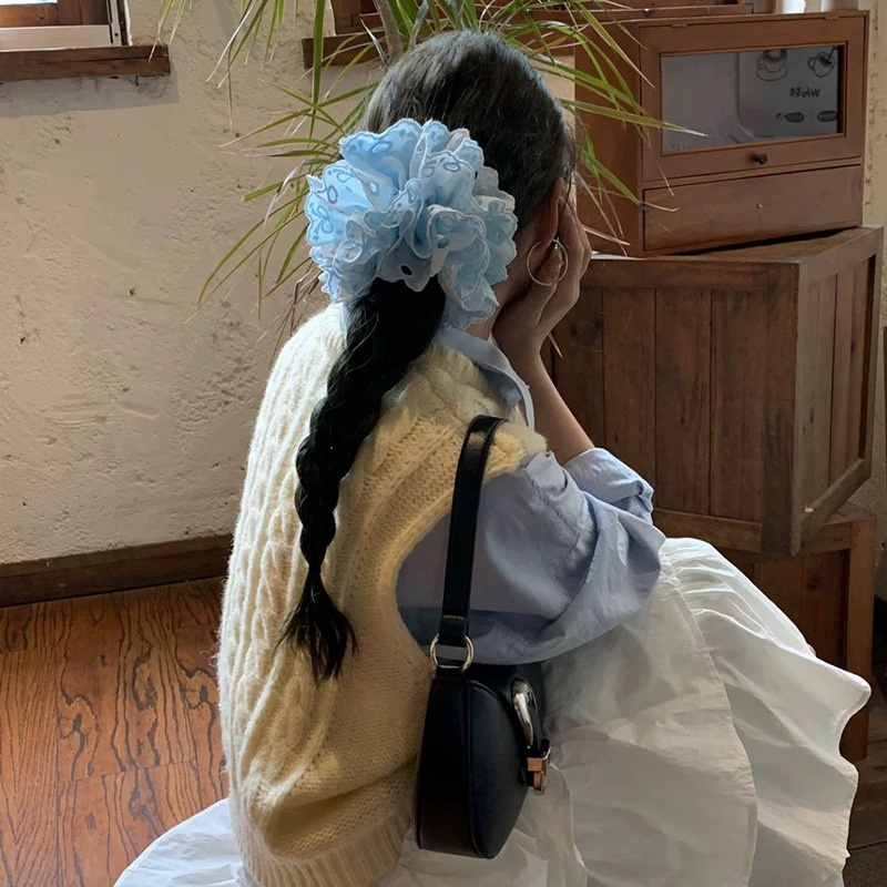 Women's Ballet Cloth Scrunchie Gentle Half Tie Hair Rope Lace Large Bow