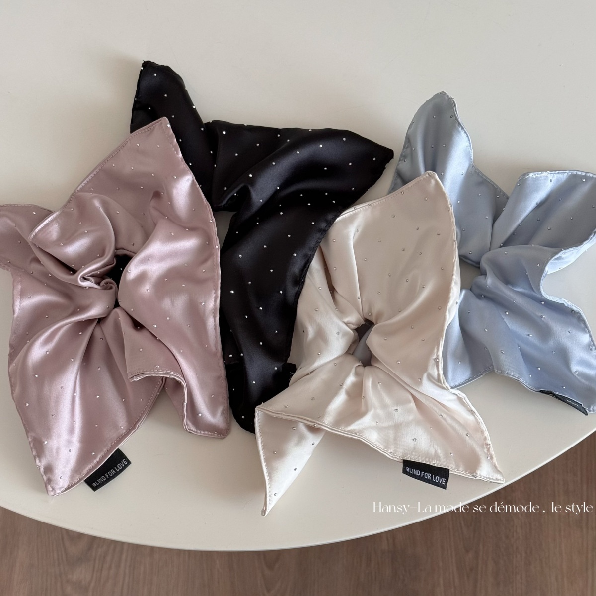 Women's Rhinestone Scarf Hair Ties Large Solid Fabric Square Hair Bands