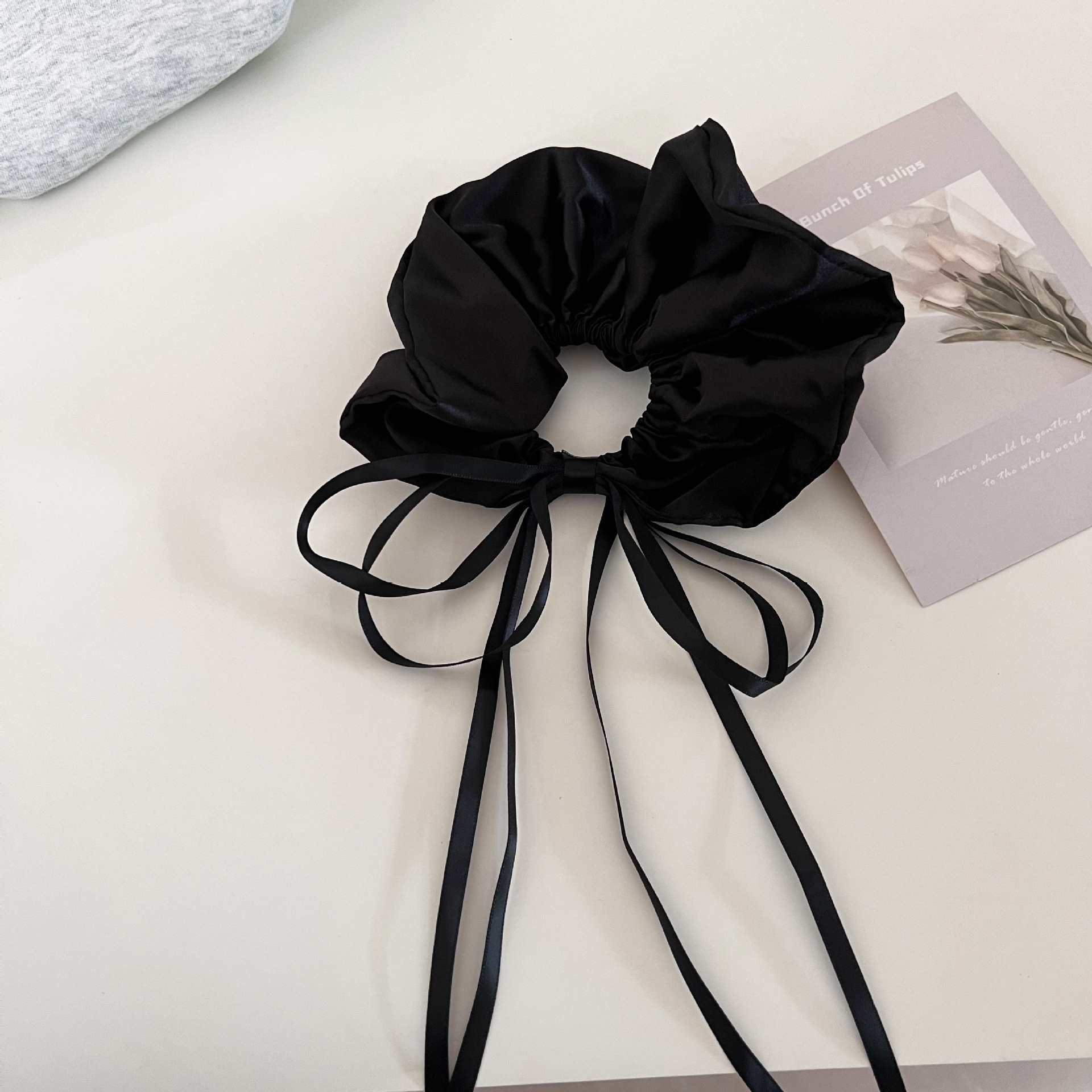 Women's French Satin Ballet Bow Headband, Elegant Fairy Black White Hair Accessory