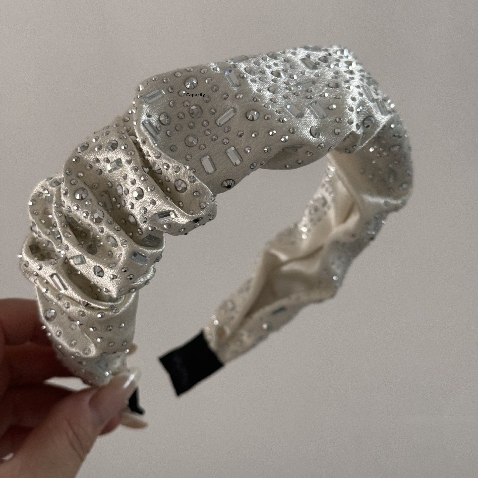 Women's Sweet Rhinestone Satin Summer Hair Tie Irregular Black