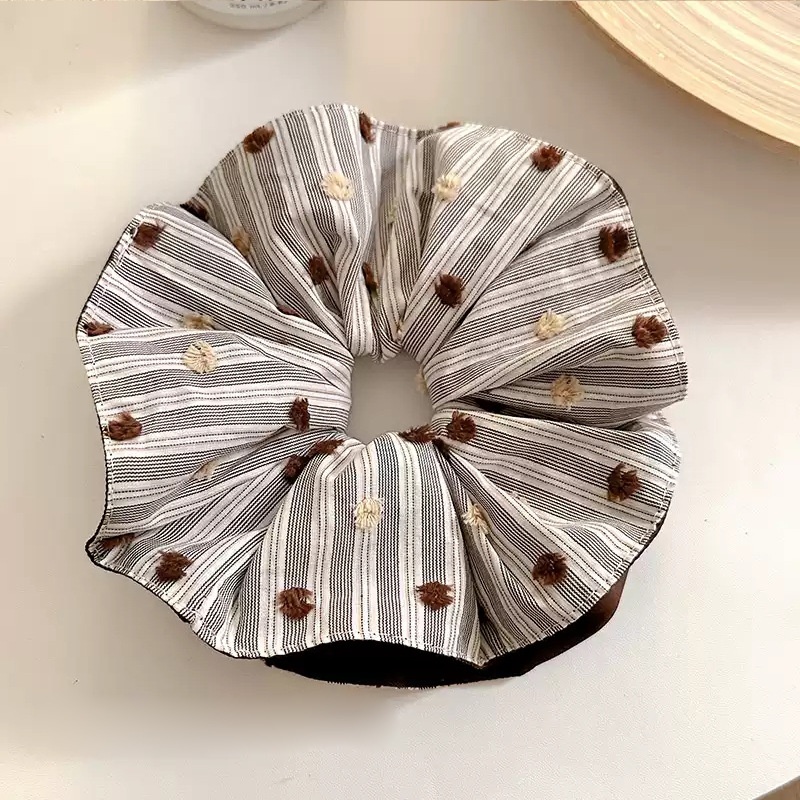 Women's Vintage Large Fabric Bun Hair Tie Autumn Winter Accessory Brown