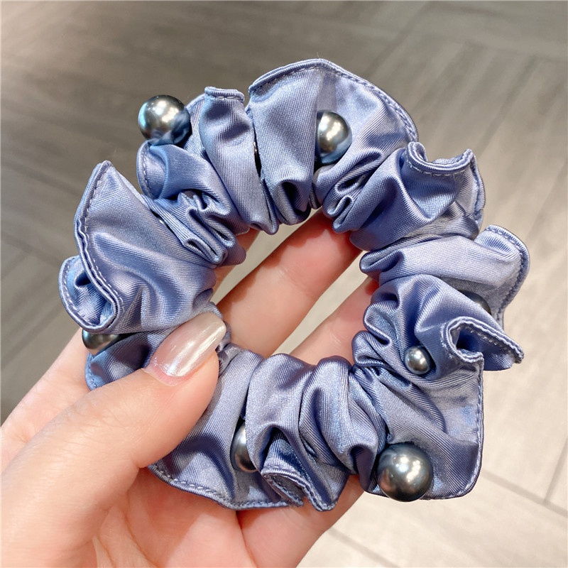 Women's Satin Pearl Ponytail Hair Ties Elegant Solid Color Bun Bands