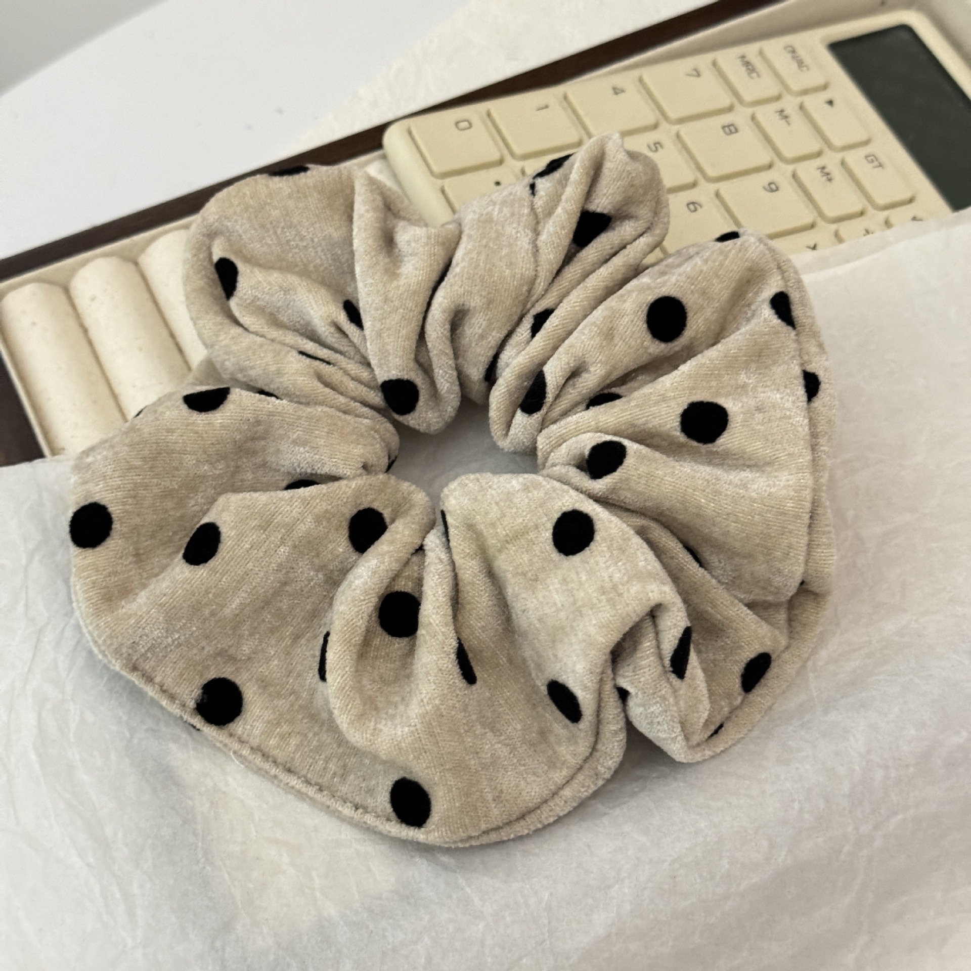 Women's Versatile Elegant Cloth Hair Ties Retro Flocking Polka Dot