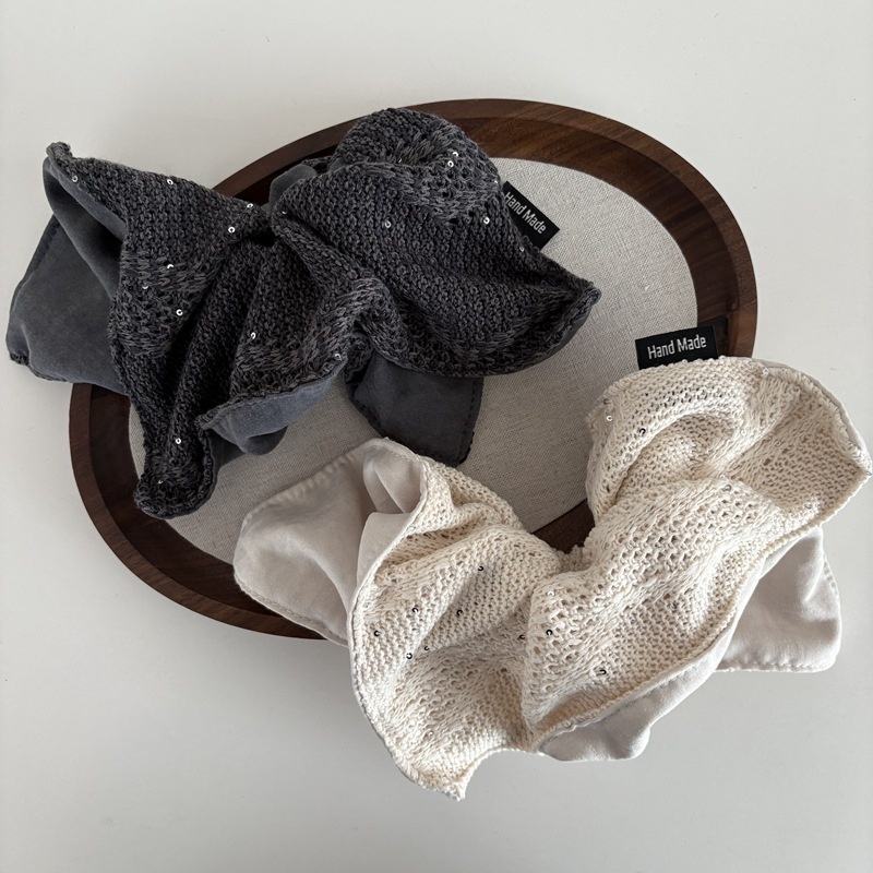 Women's Winter Knitted Scarf Headband Apricot Grey Square Patchwork