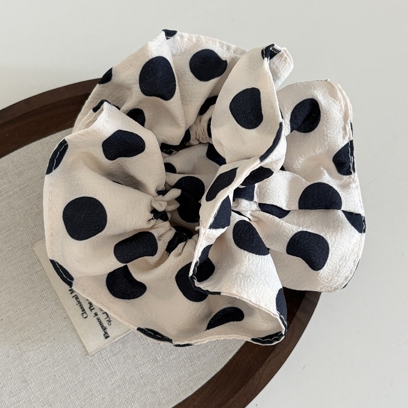 Women's Luxury Cloth Bow Scrunchie Bun Maker Hair Tie Large Polka Dot