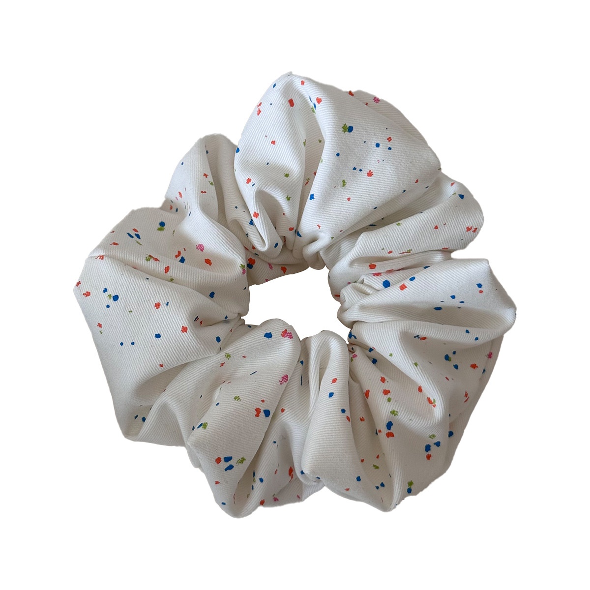 Women's Sweet Spring Satin Lace Hair Tie Scrunchie Beige Polka Dots