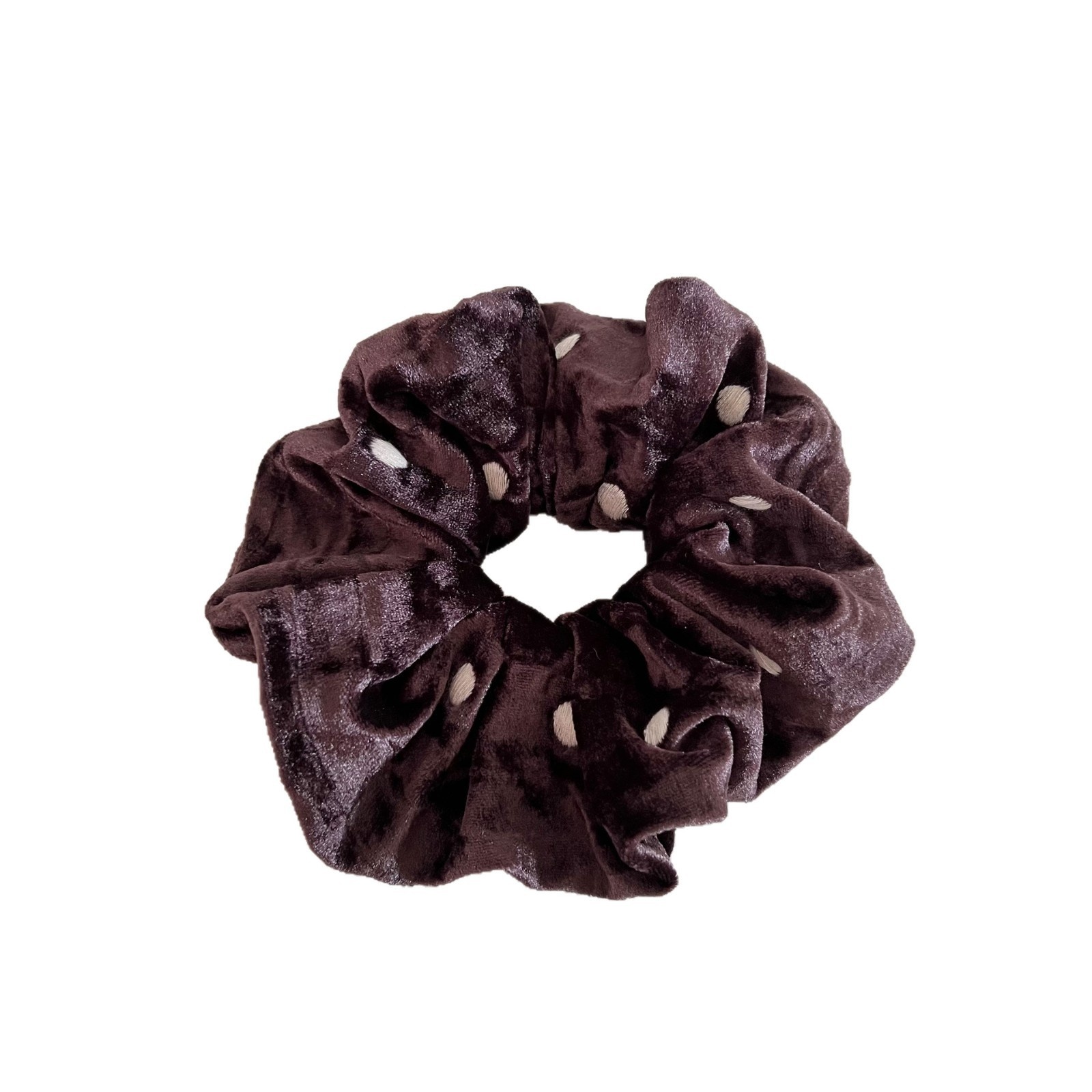 Women's Winter Velvet Ball Hair Tie For Elegant Bun Coffee Black Polka Dot