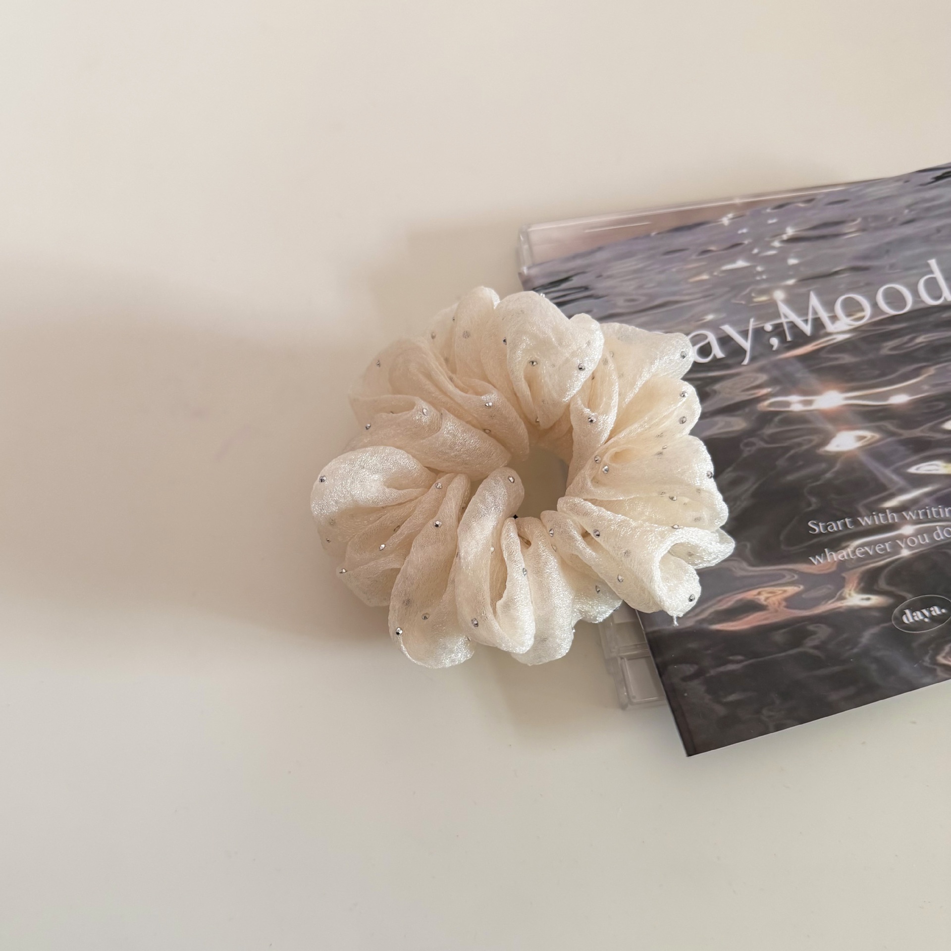 Women's Simple Rhinestone Gauze Hair Tie Sparkly Apricot