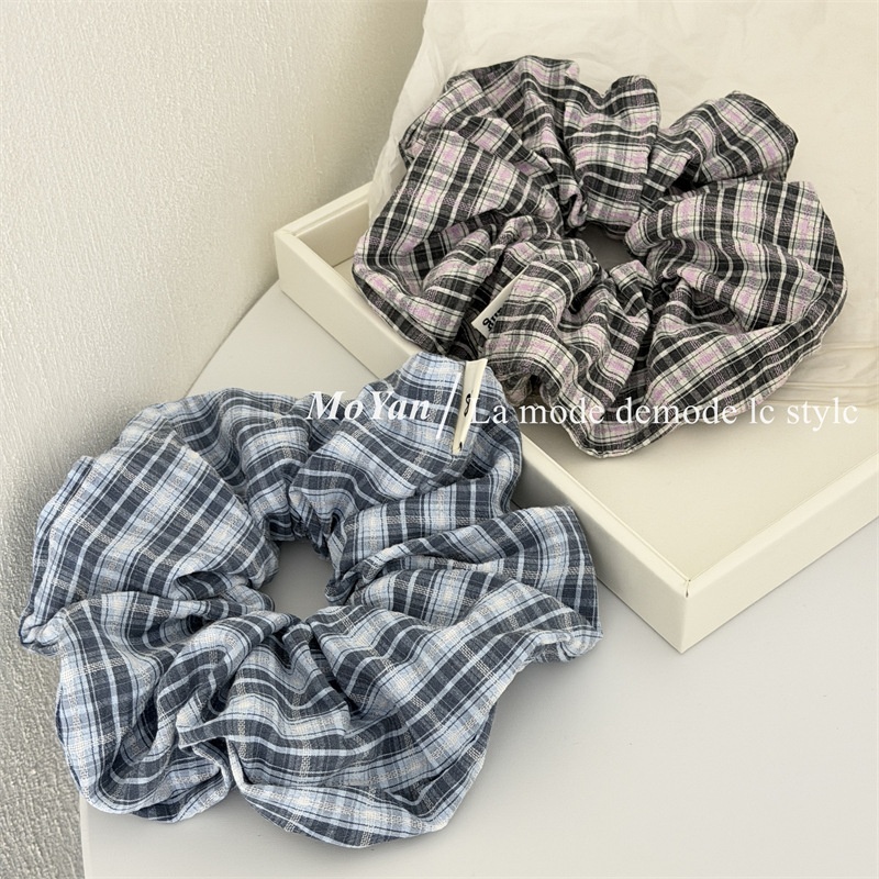 Women's Sweet Comfortable Cloth Hair Tie For All Seasons Blue Plaid