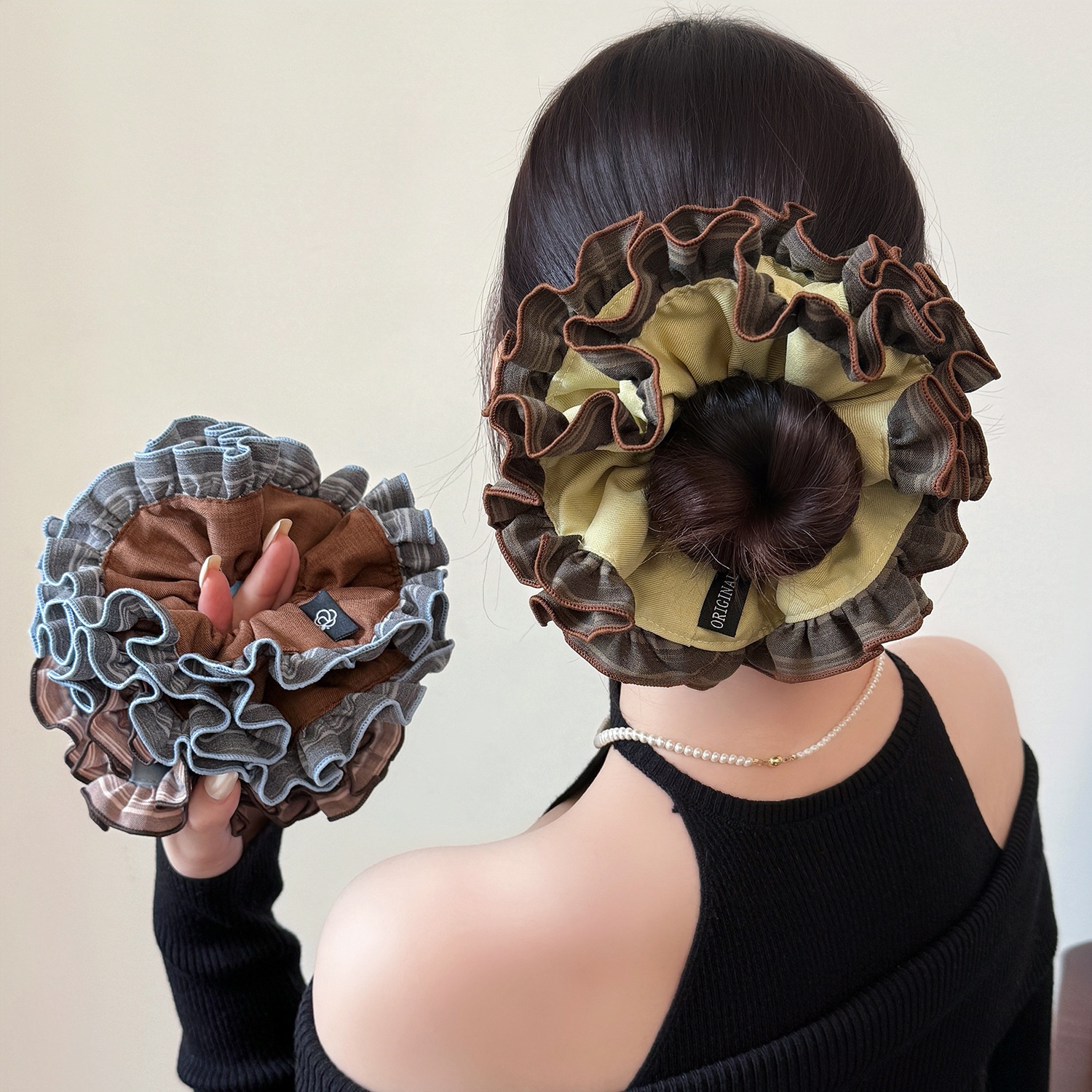 Women's Spring Summer Cloth Hair Scrunchies Blue Floral Pattern