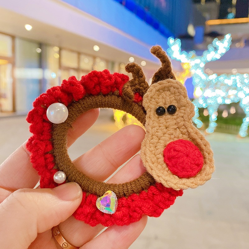 Women's Christmas Party Knitted Cotton Elastic Hair Ties Deer Snowman