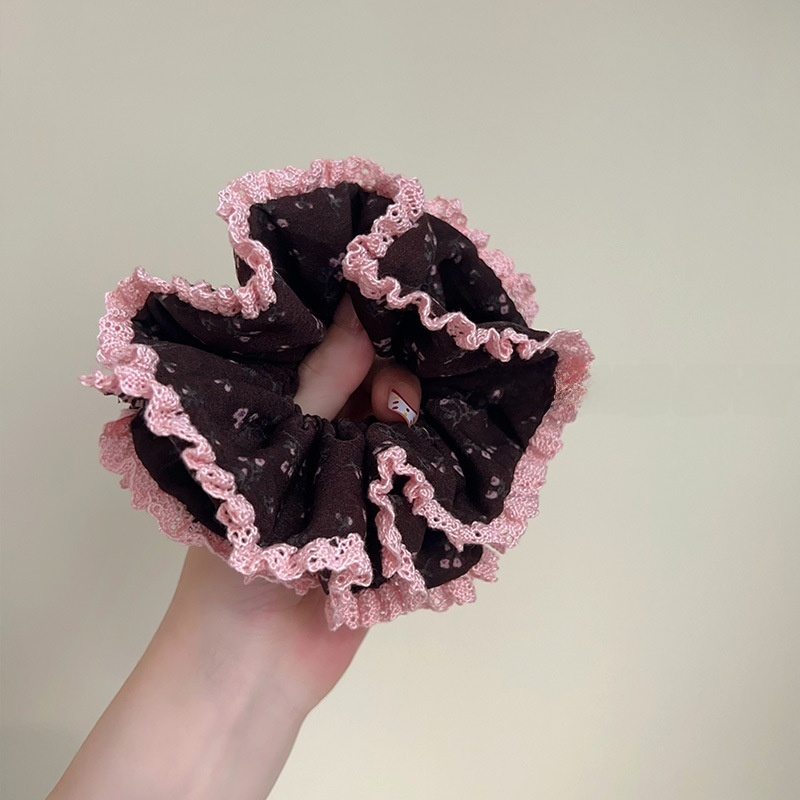 Women's Coffee Ditsy Floral Cloth Hairband Elastic Tie for Low Bun