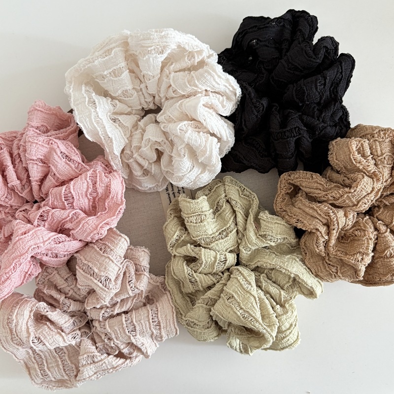 Women's French Soft Lace Bubble Cloud Hair Ties Elegant Solid Color Scrunchies