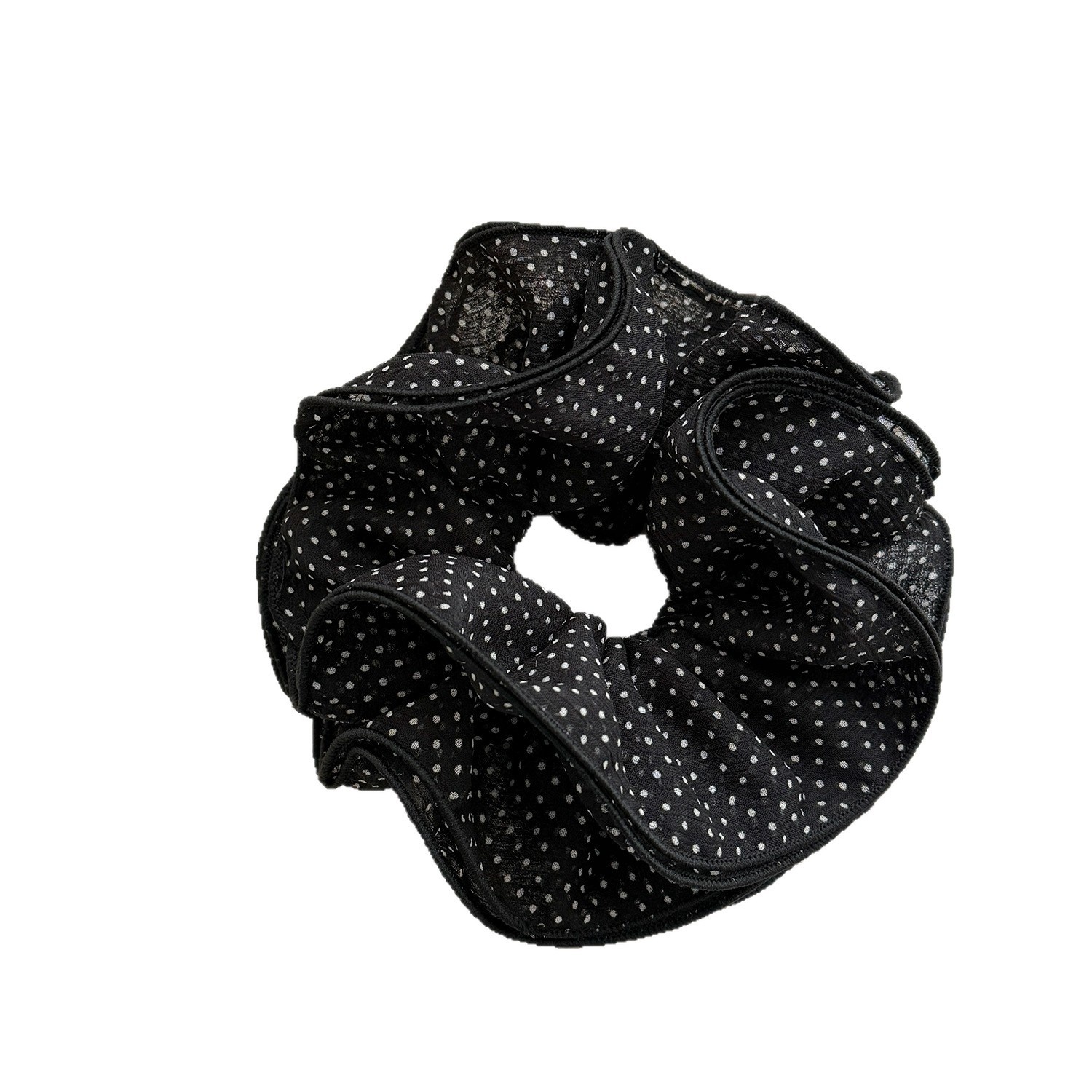 Women's Elegant Spring Soft Gauze Hair Tie Black Polka Dots