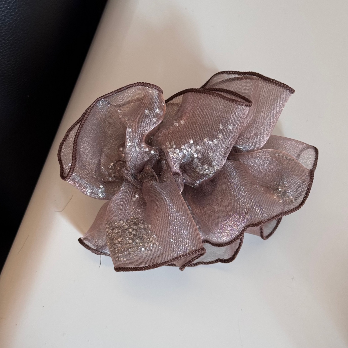 Women's Irregular Tulle Rhinestone Hair Tie in Elegant Coffee for Winter