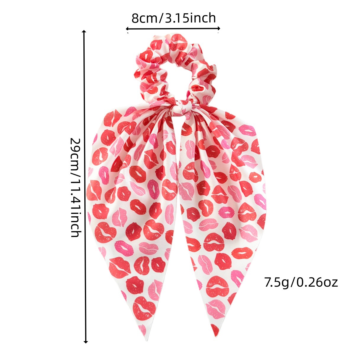 Women's Fabric Bow Hair Tie Ponytail Holder Valentine Heart Lip Print