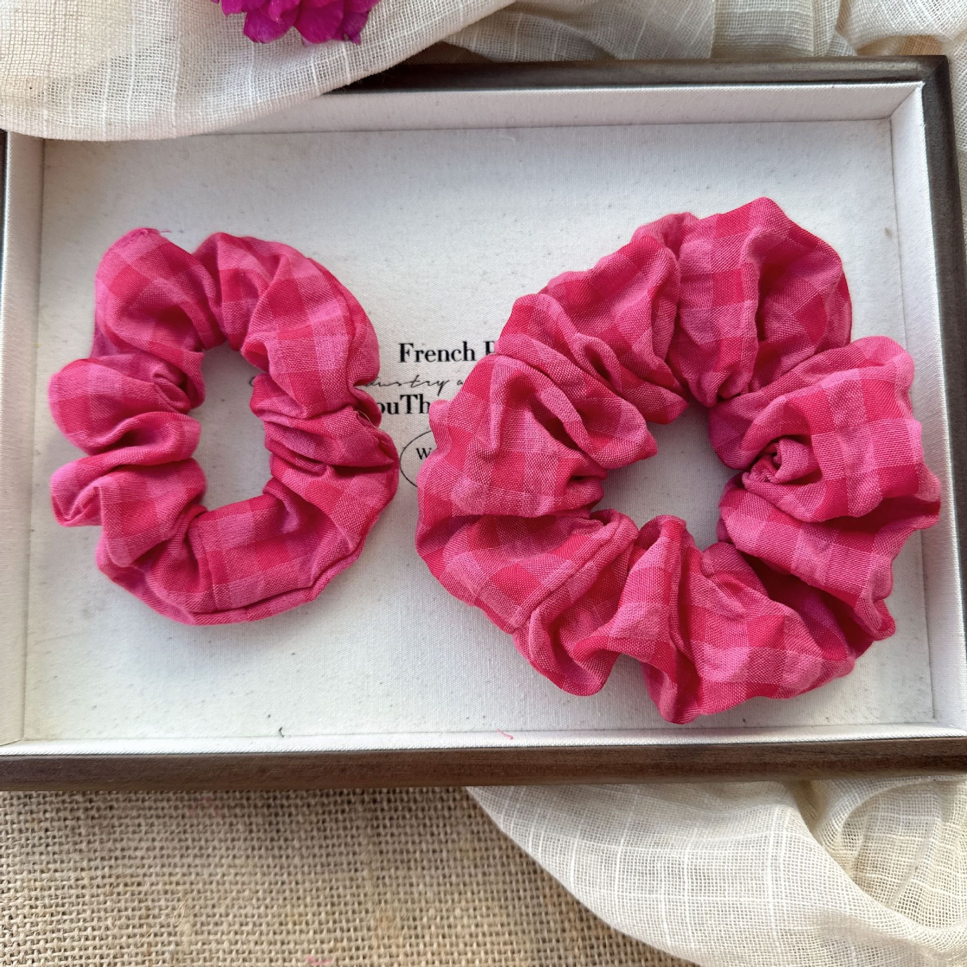Women's Sweet Cloth Hair Tie Spring Accessories Rose Red Lattice