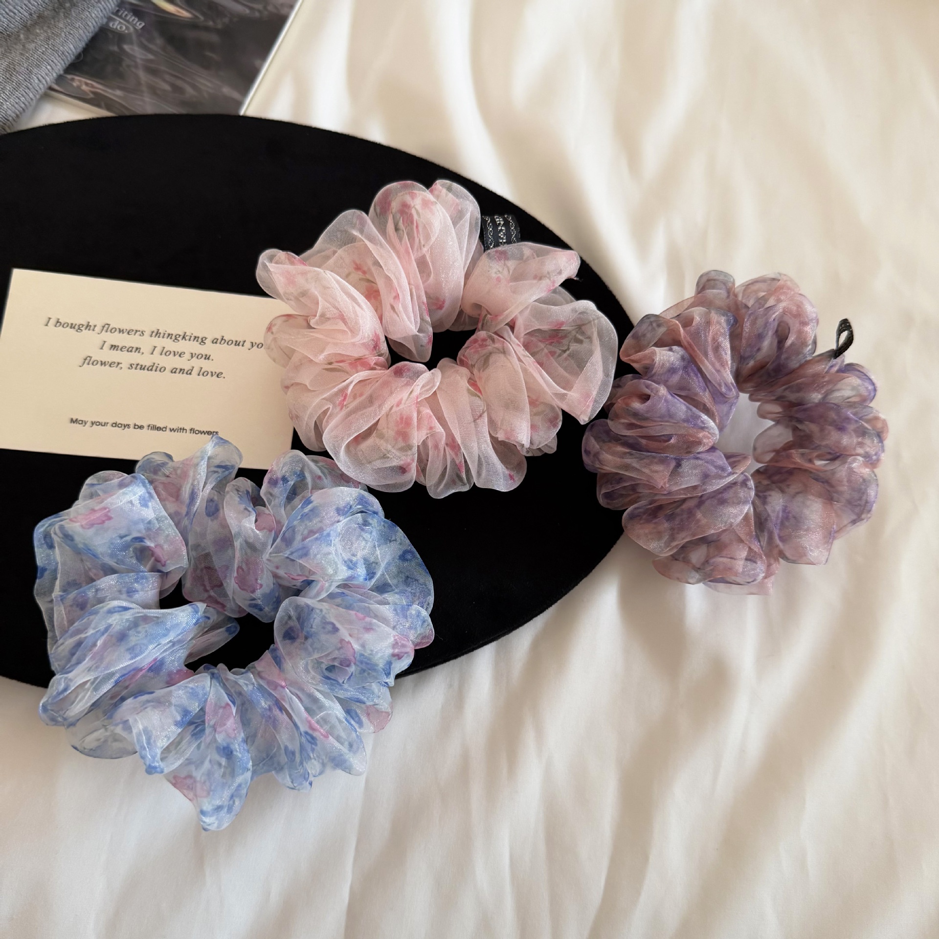 Women's Retro Organza Hair Scrunchie Spring Romantic Ditsy Floral