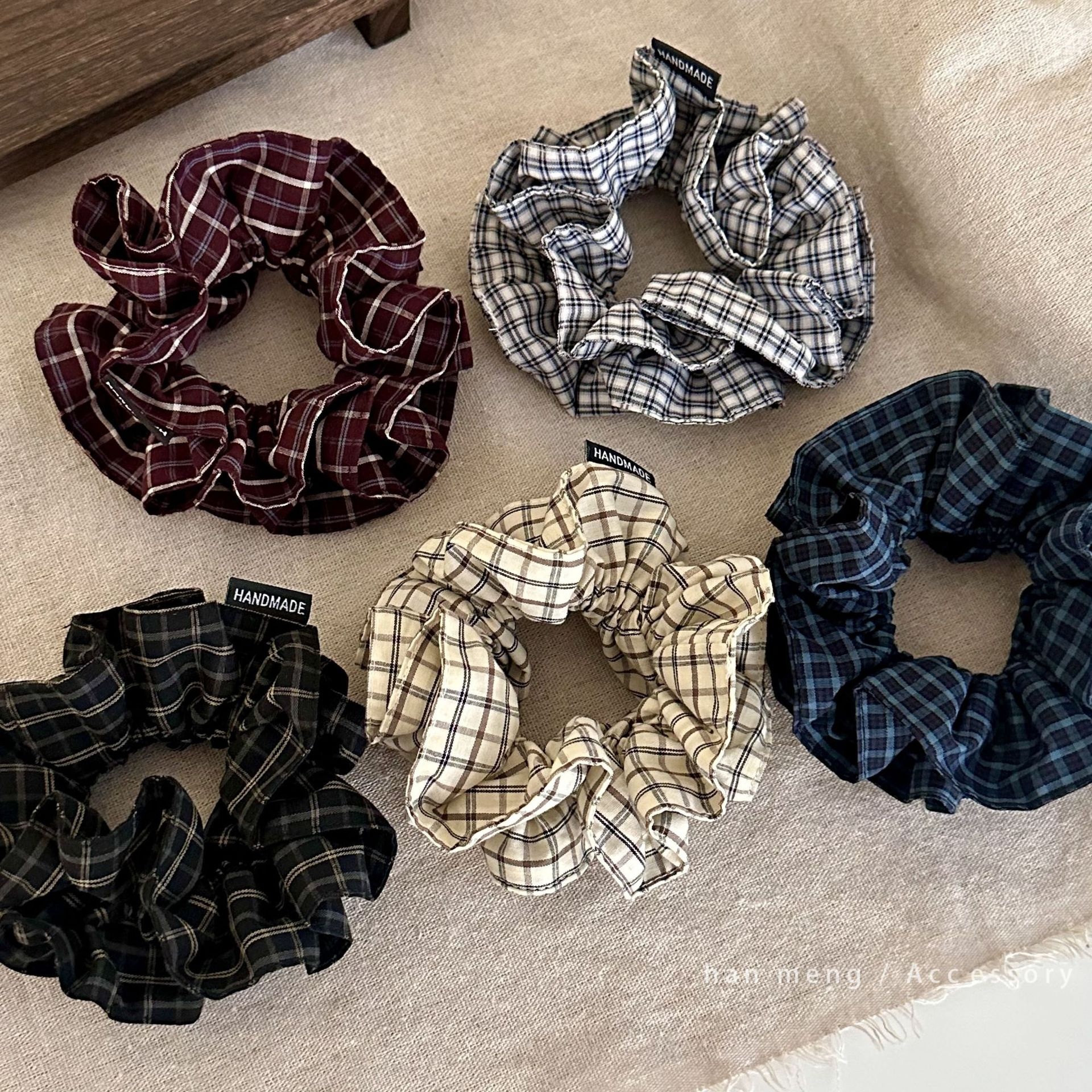 Women's Autumn Fabric Low Bun Ponytail Hair Tie British Plaid