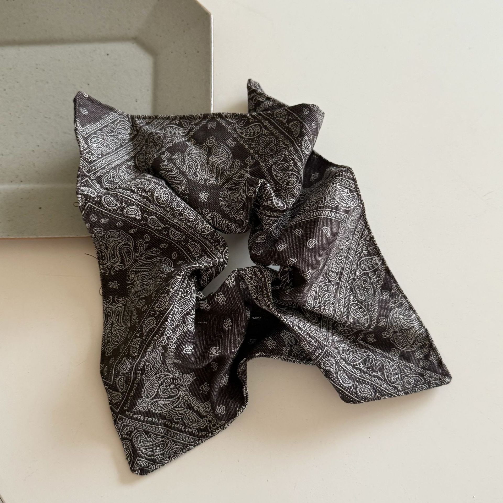 Women's Autumn Winter Cloth Hair Scrunchie Retro Grey Cashew Nuts Print