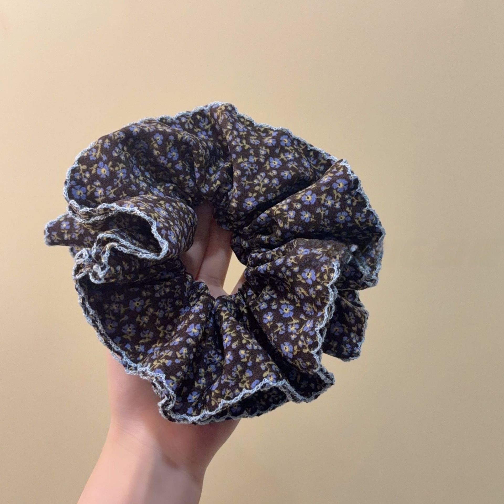 Women's Spring Summer Retro Lace Hair Tie Coffee Floral Polka Dots