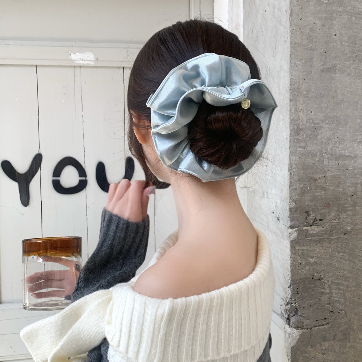 Women Satin Bubble Braid Hair Rope Elegant Spring Hair Tie Solid White