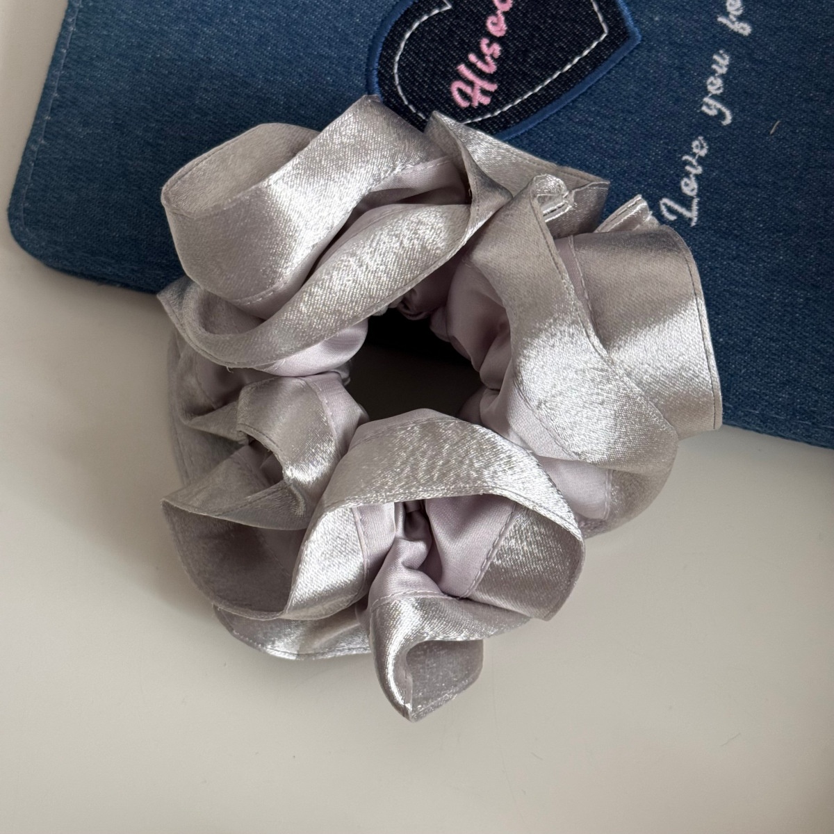 Women Soft Satin Hair Tie Elastic Cloth Spring Style Solid White