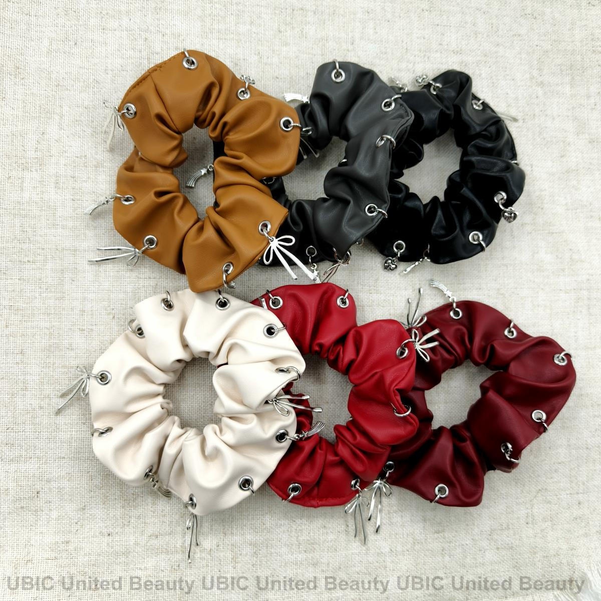 Women's Punk PU Leather Large Bow Elastic Hair Tie Metal Buckle Solid Color