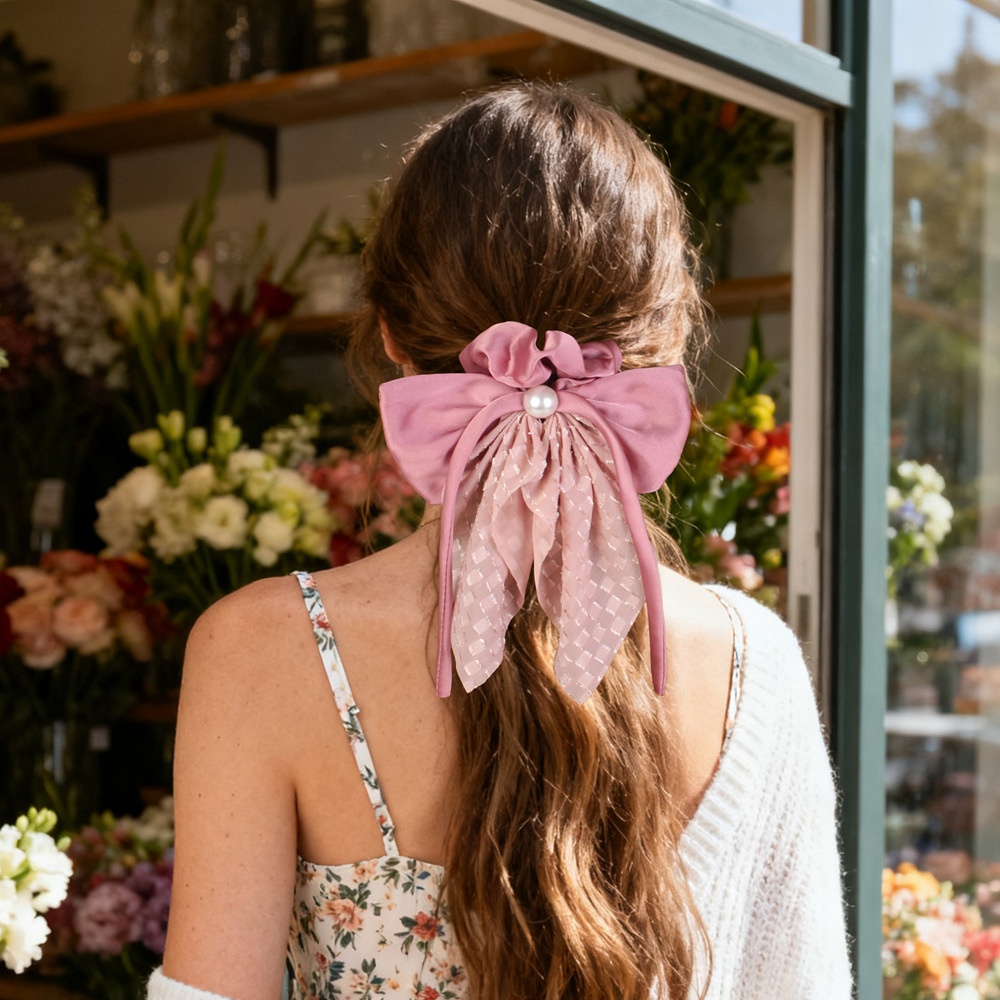 Girls High Elastic Lace Butterfly Knot Hair Ties Polka Dot Ponytail Sashes