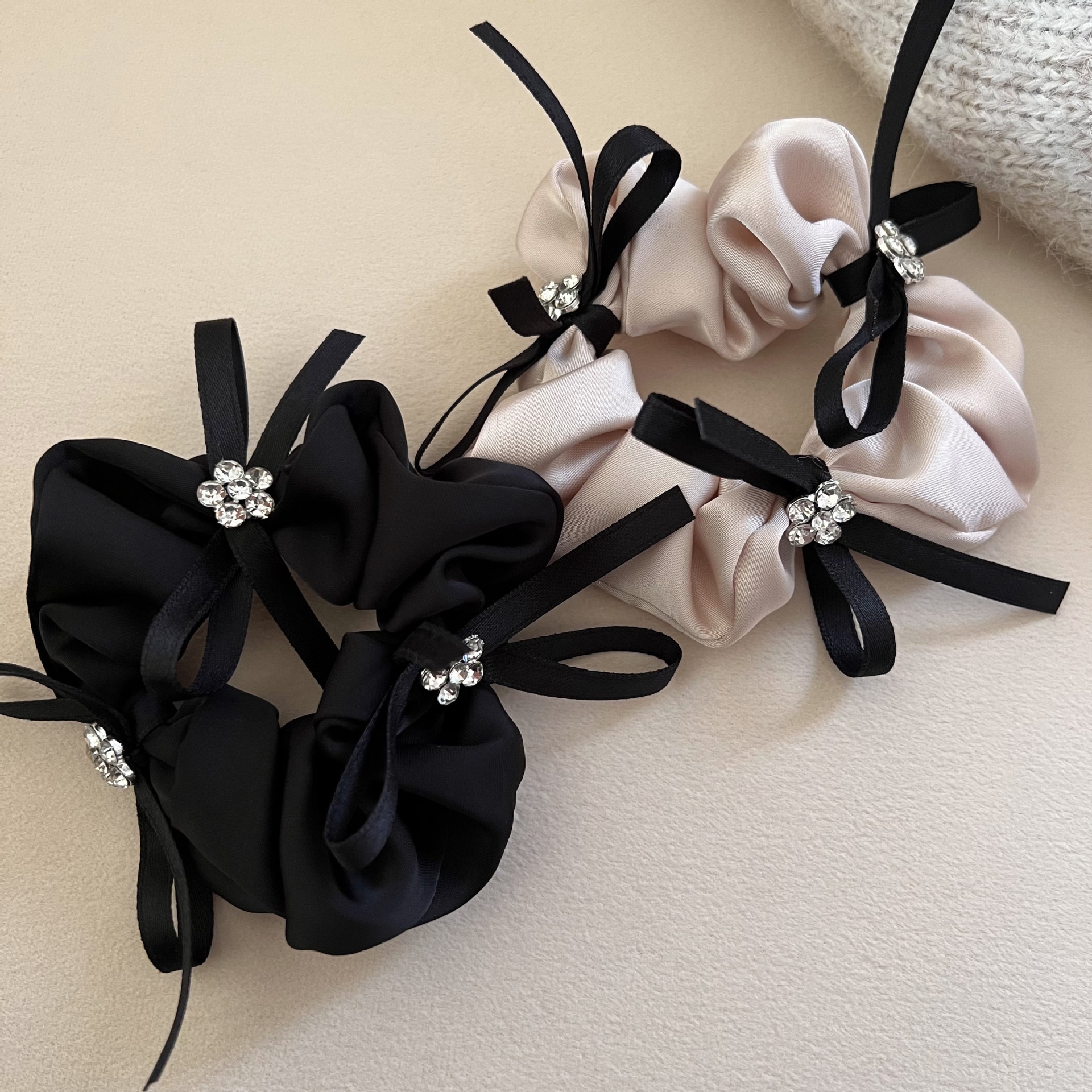 Women Elegant Satin Headband Rhinestone Bow Hair Hoop Solid Color