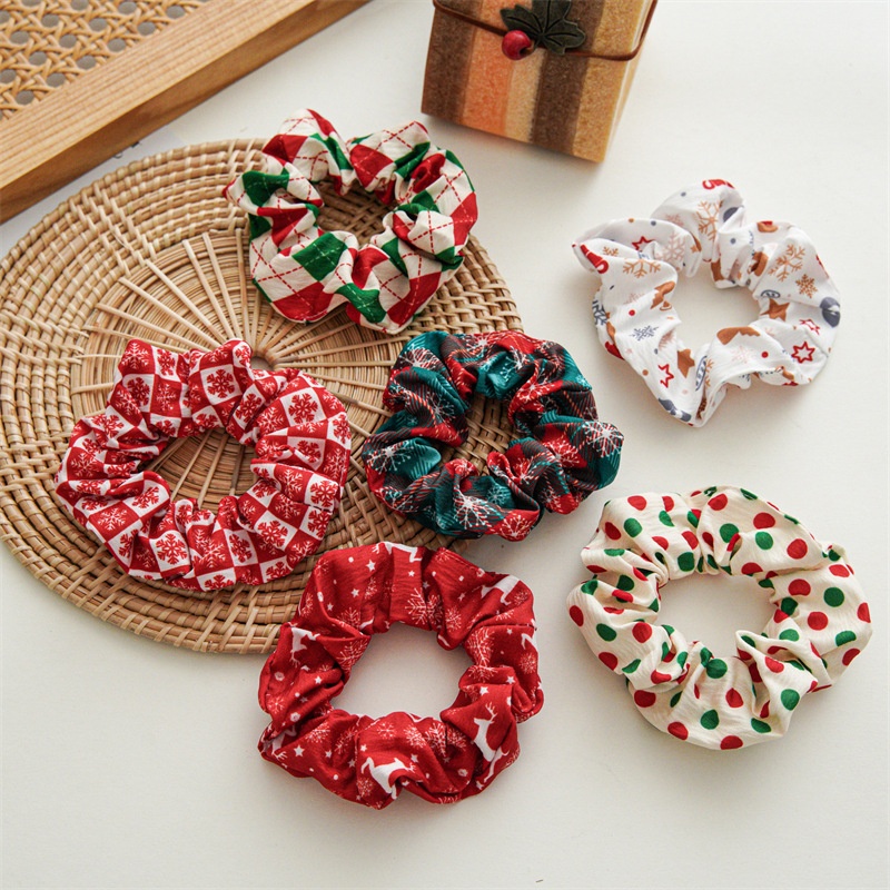 Women's Retro Handmade Christmas Hair Tie Festive Polka Dot Scrunchie