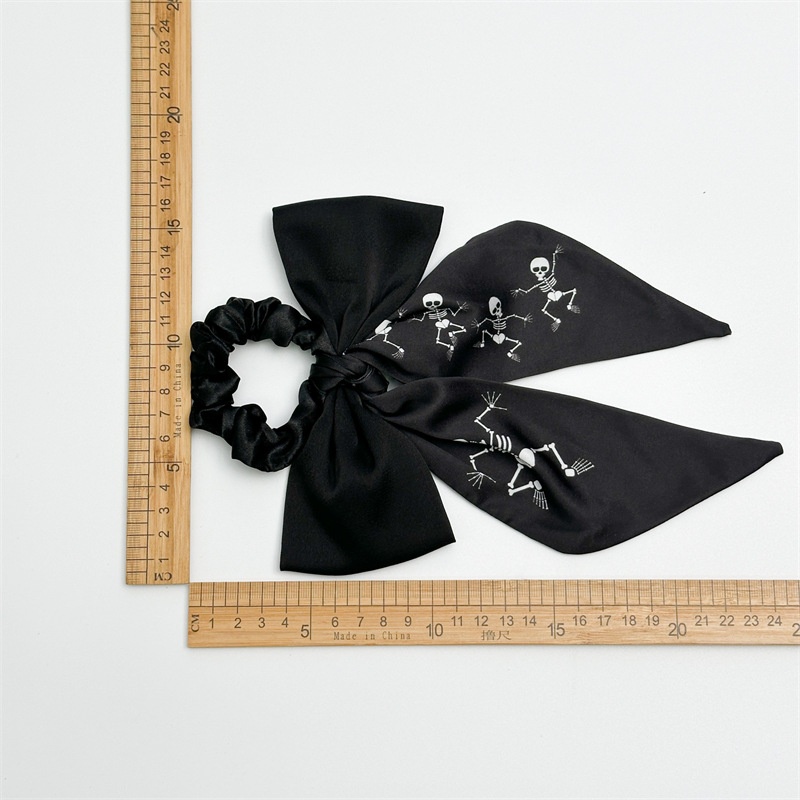 Women's Daily Handmade Ribbon Bow Ponytail Scrunchie Color Block Skull