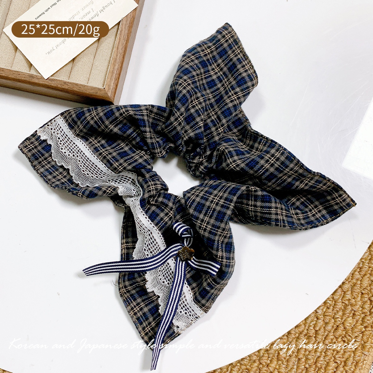 Women's Winter Lazy Style Large Fabric Bow Hairband Blue Plaid