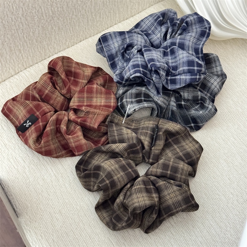 Women's Daily Cloth Scrunchies Retro Hair Ties Checkered Plaid