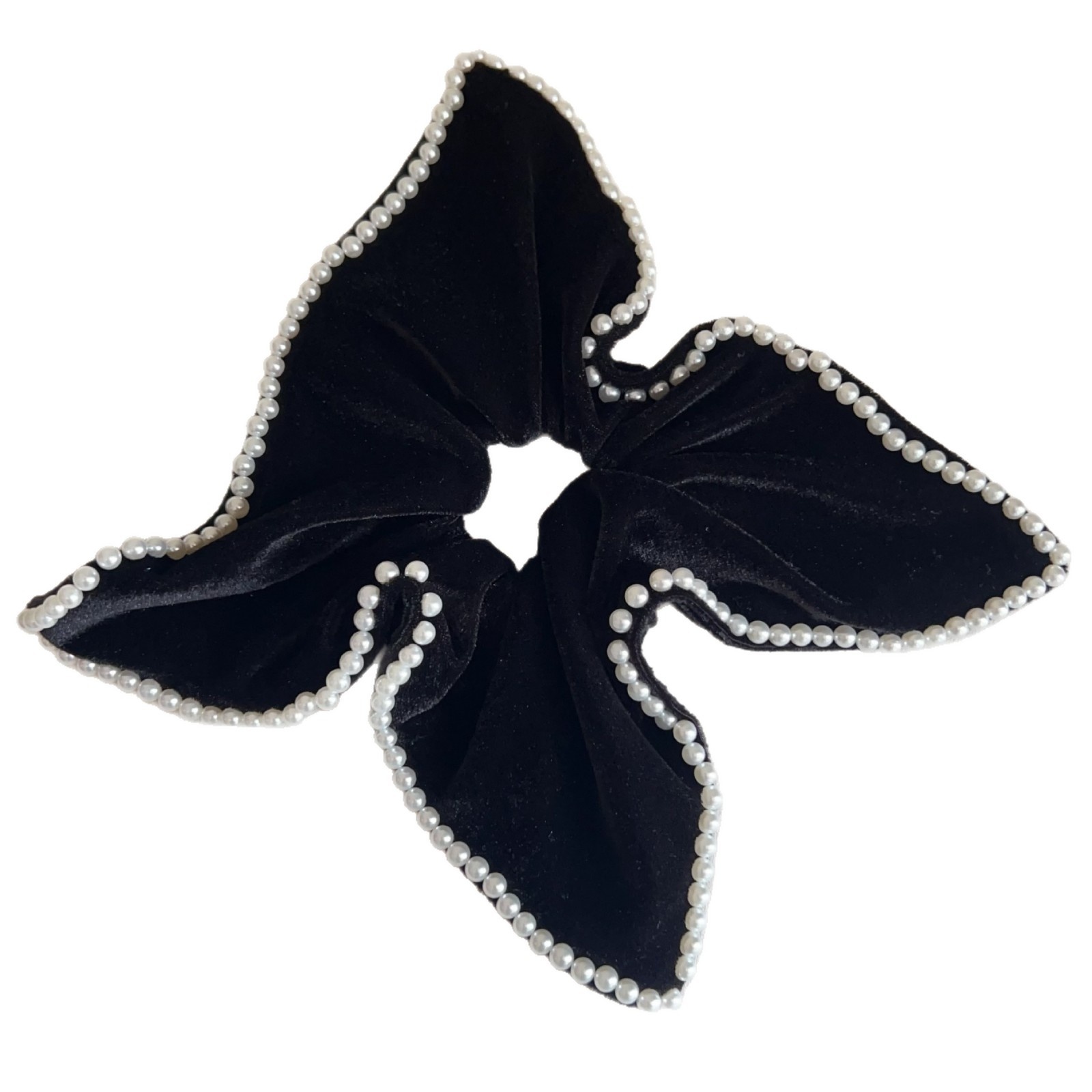 Women's Velvet Scarf Scrunchie For Bun Ponytail Pearl Retro