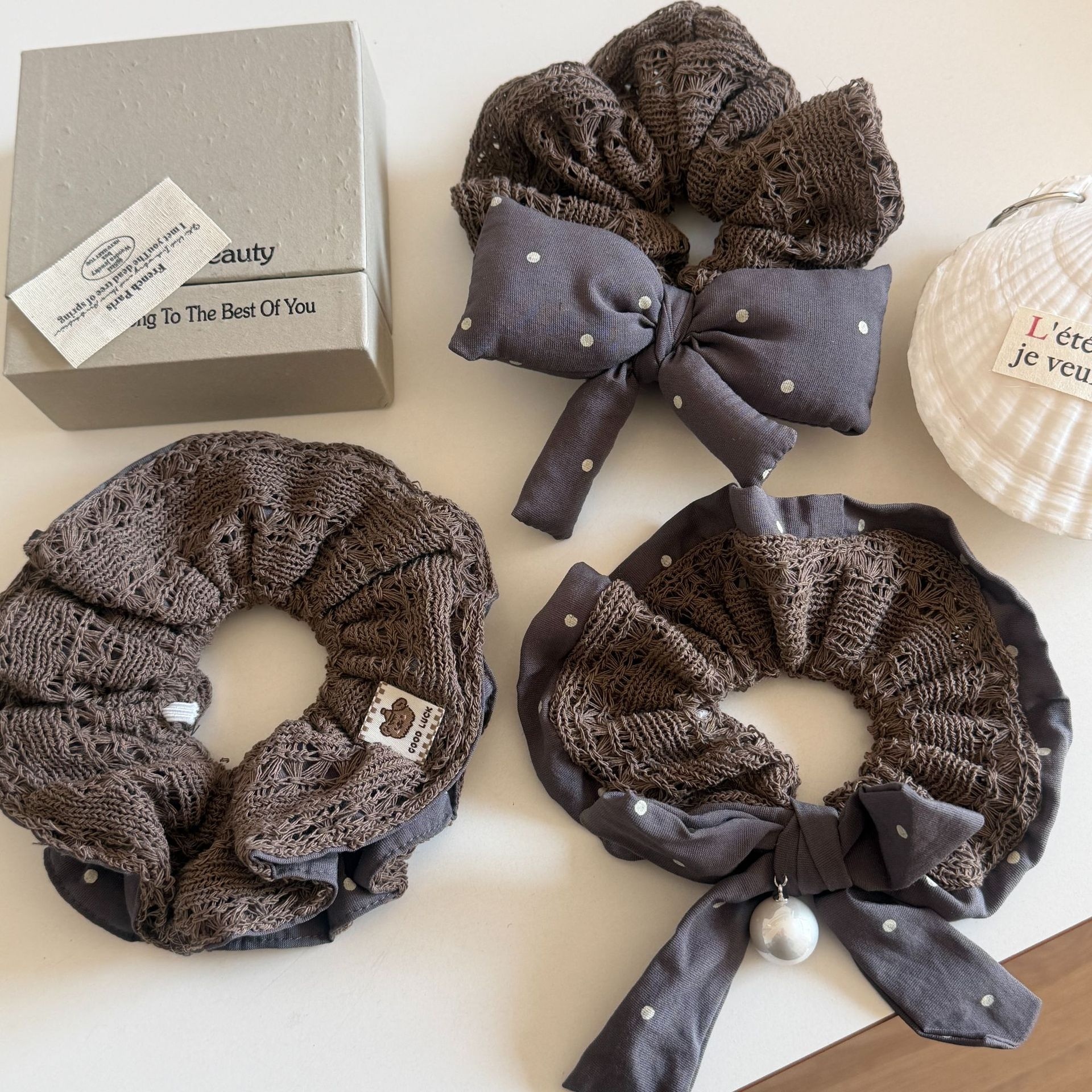 Women's Vintage Knitted Cloth Elastic Hair Tie Scrunchie Bow Knot