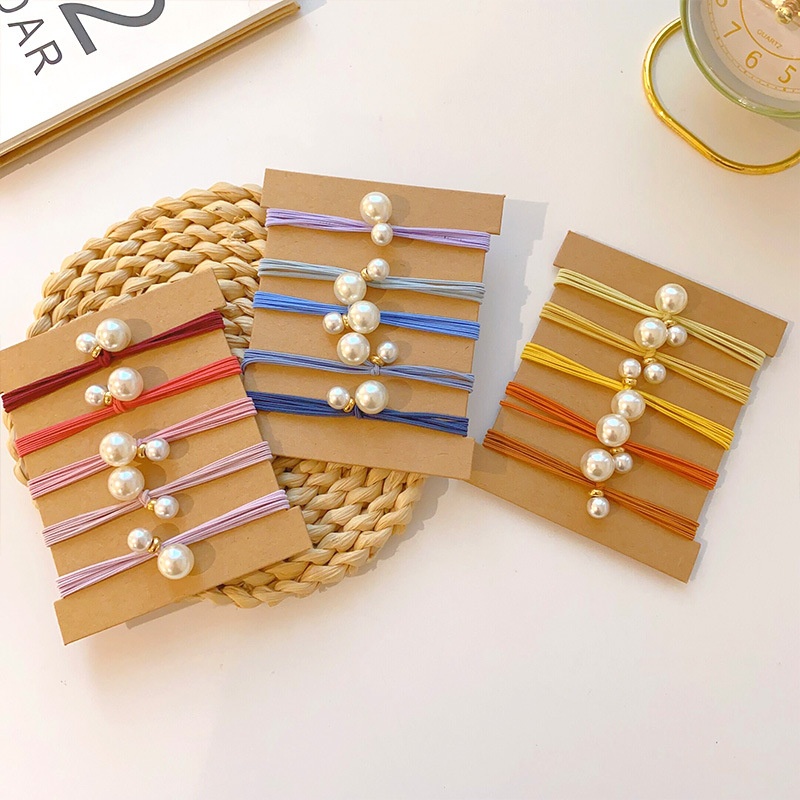 Women's Handmade Pearl Hair Ties Elastic Polyester Daily Bands Graduated Color