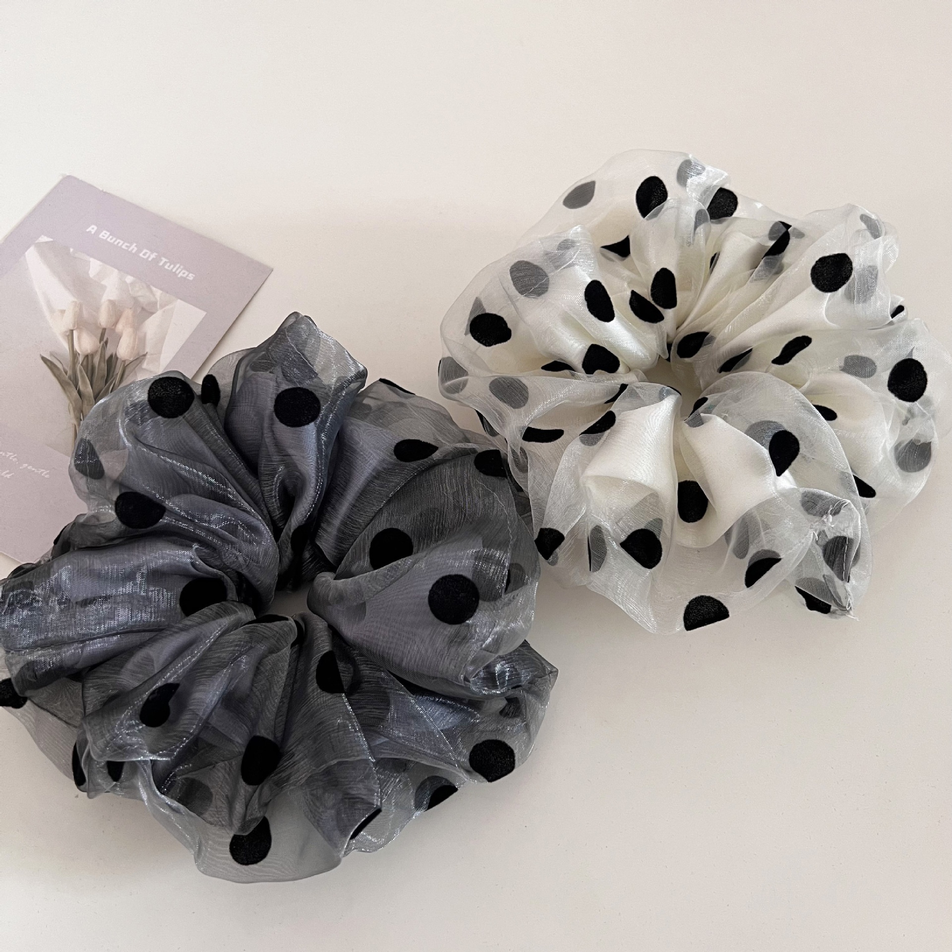 Women's Double Layered Polka Dot Mesh Hair Ties Versatile Gauze Elastic Bands