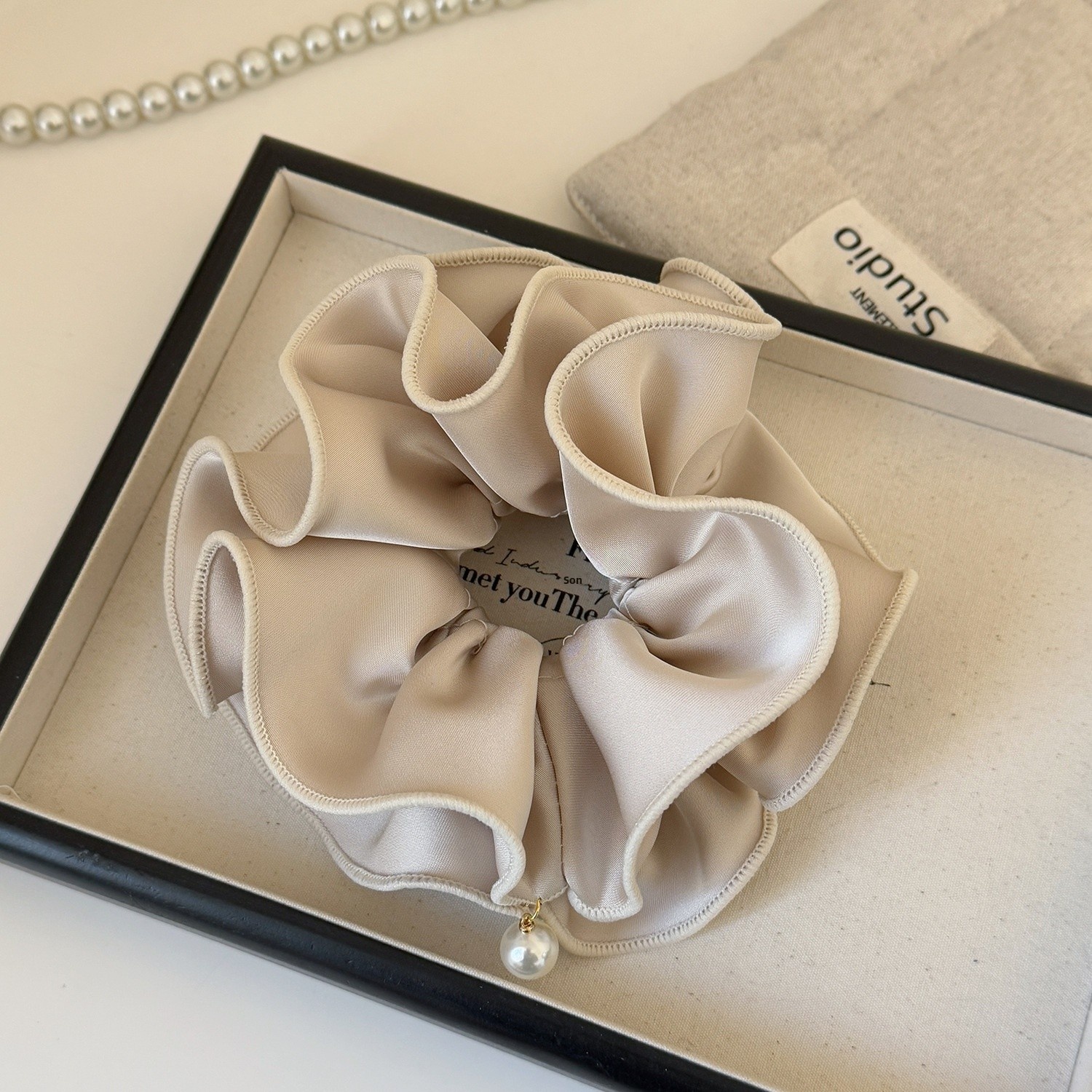 Women's Satin Pearl Double Layer Bun Hair Tie Solid Color