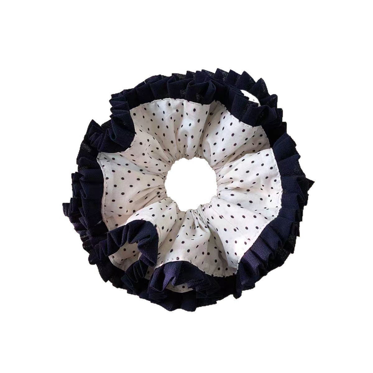 Women's Retro Spring Cotton Hair Tie Black & White Polka Dots