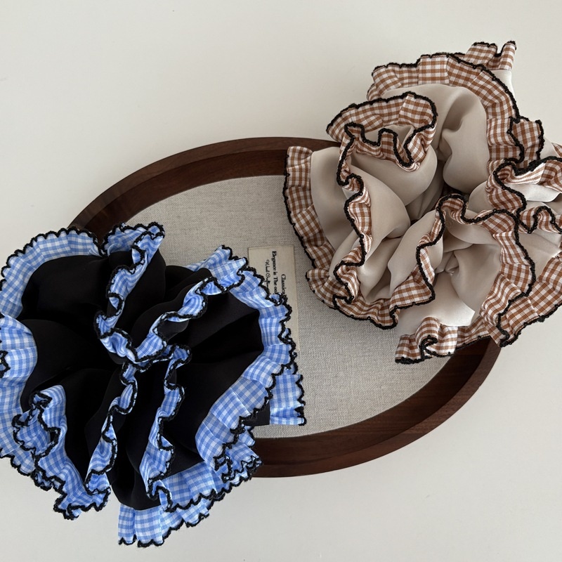 Women's Ballet Style Cloth Bun Hair Ties Multi-Layer Plaid Ruffle