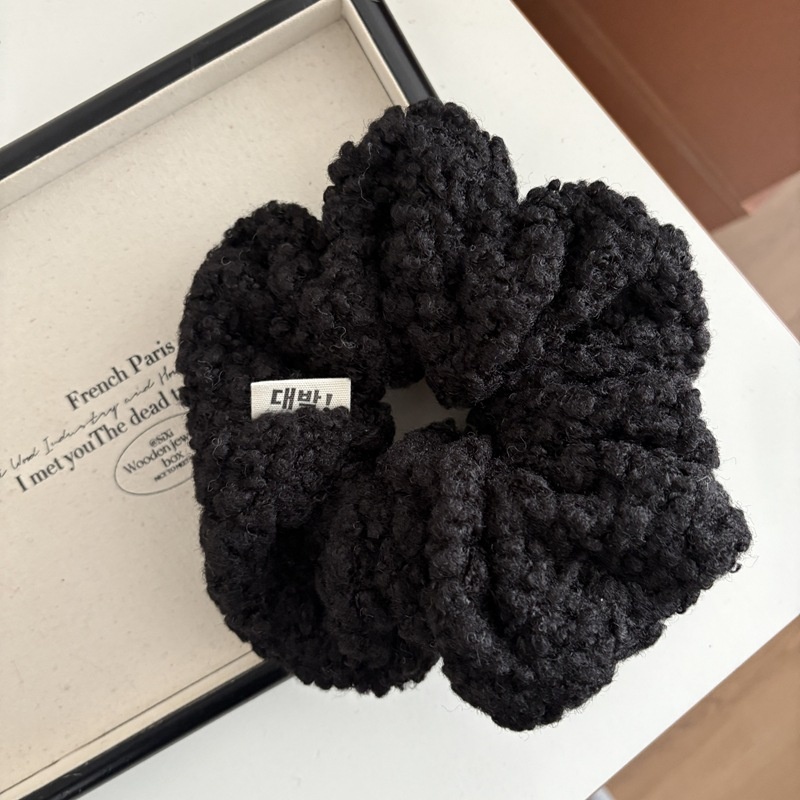 Women's Fluffy Lamb Wool Bow Hairband Winter Warm Hair Tie Solid Color