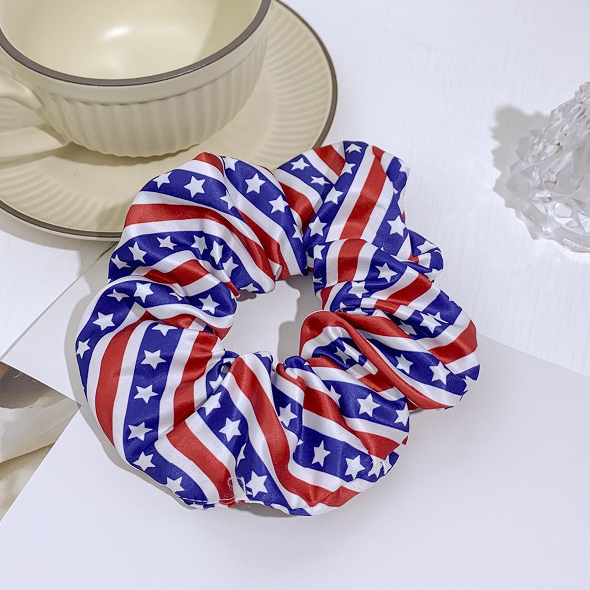 Women's Handmade Cloth Scrunchie Hair Tie American Flag Independence Day
