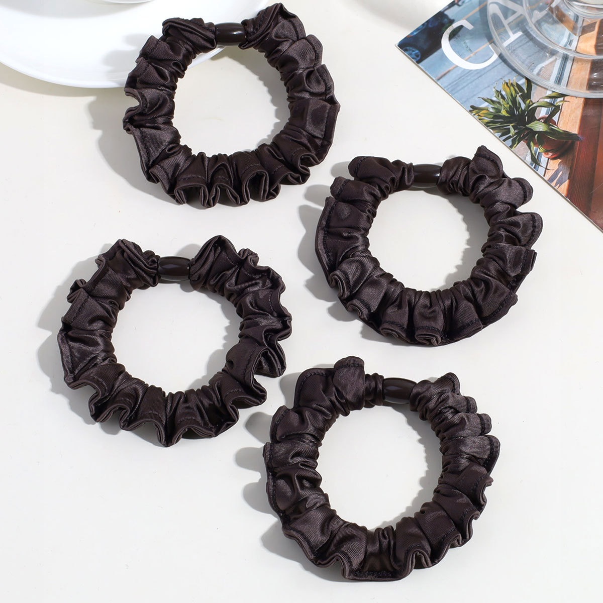 Women's Simple Brown Satin Hair Tie, Durable Solid Color Hair Accessory