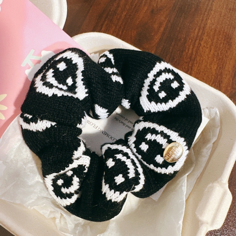Women's Winter Plush Seamless High Ponytail Hair Tie Smiley Face
