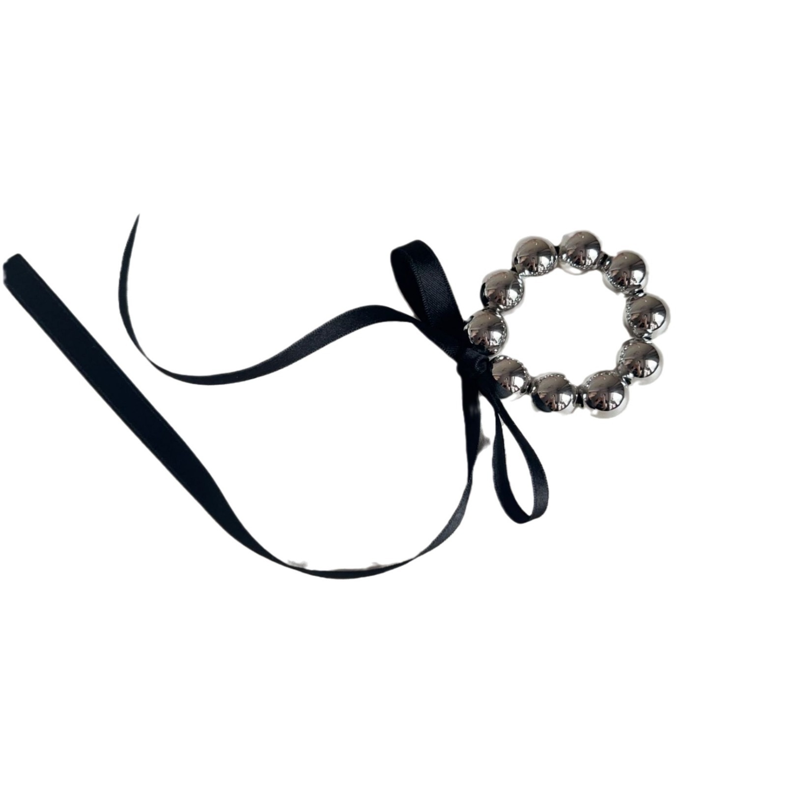 Women's Summer Beaded Bowknot Hair Tie Accessories White Silver