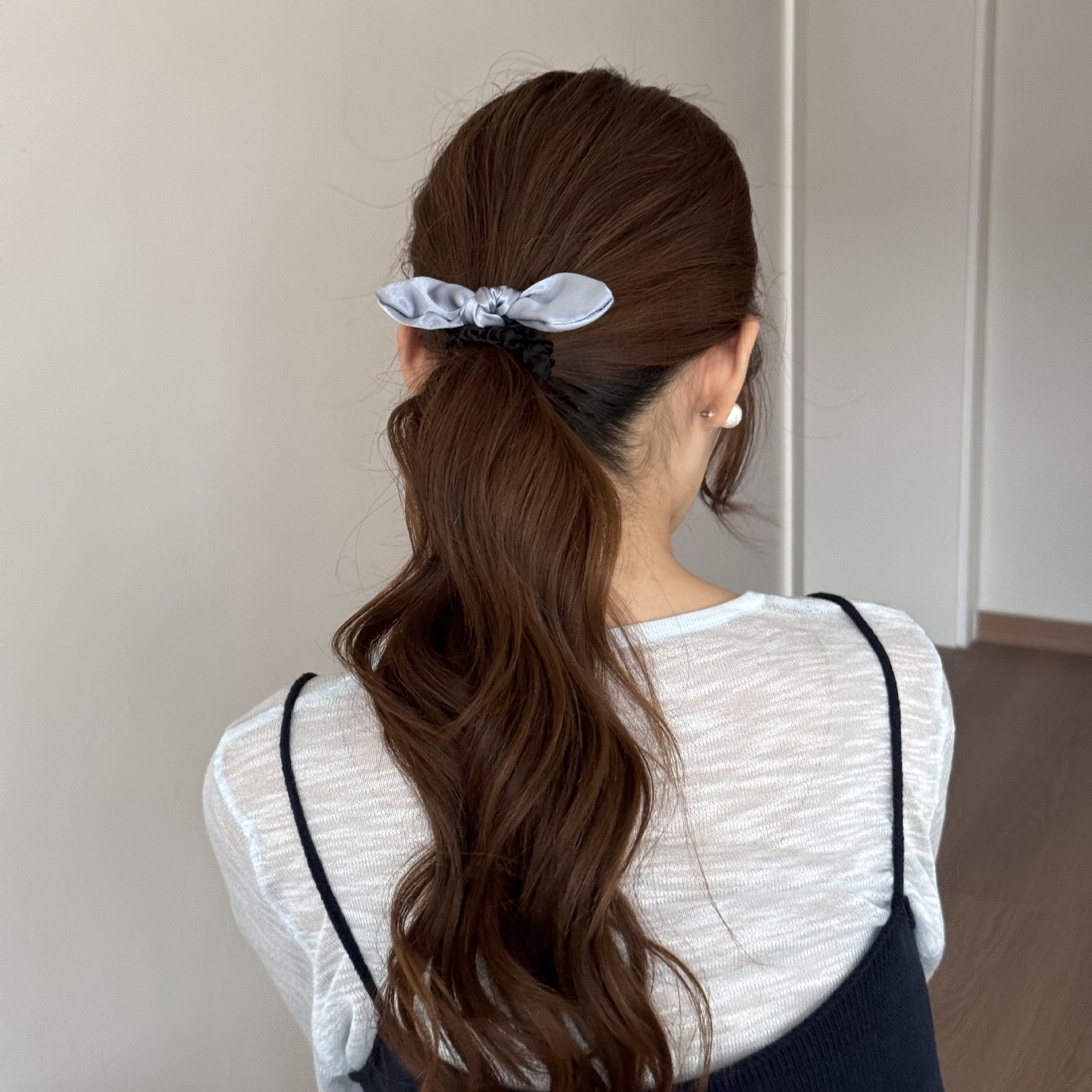 Women's French Satin Spring Ponytail Holder Hair Tie Pink Bowknot