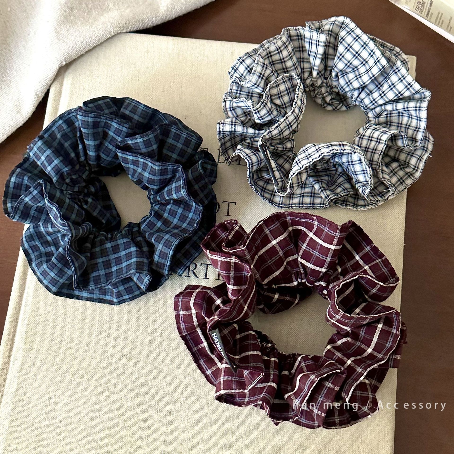Women's Autumn Fabric Low Bun Ponytail Hair Tie British Plaid